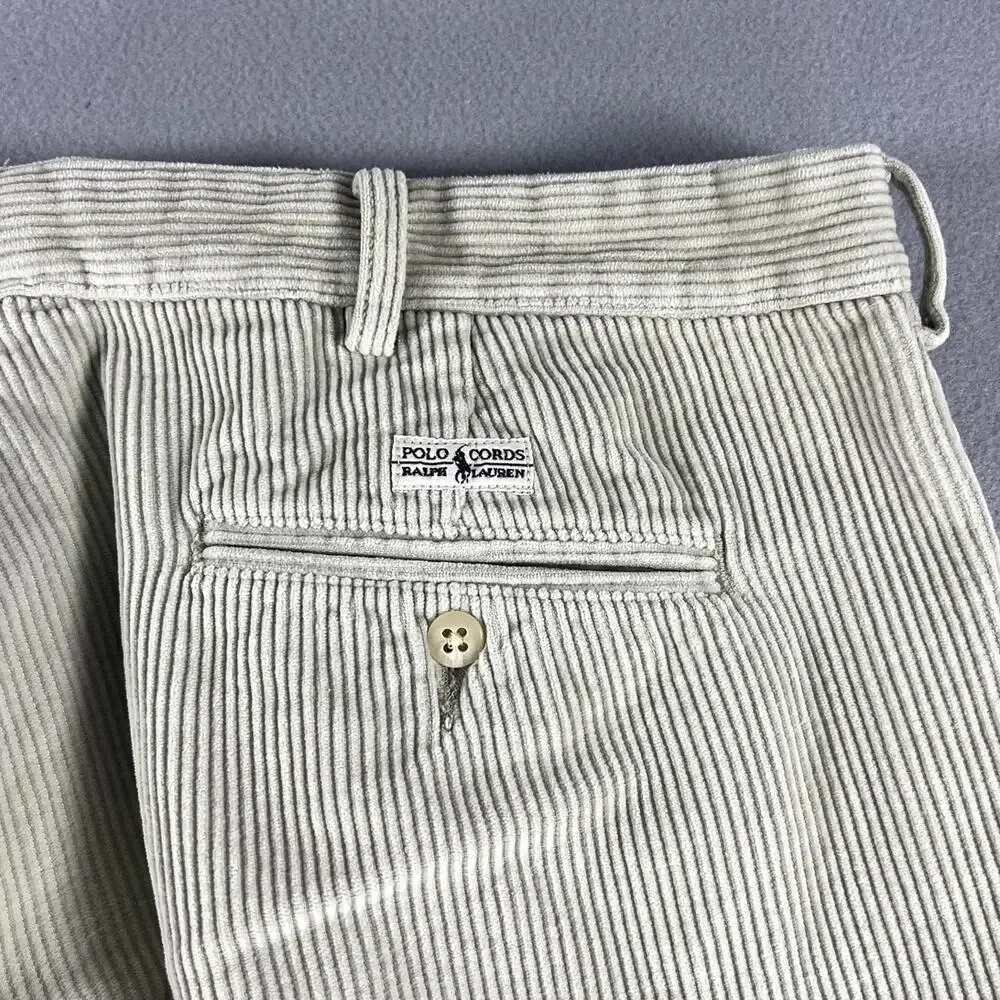 Vintage Y2K Polo Ralph Lauren Corduroy Tan/Green Color Mens Size (38x30) Preppy